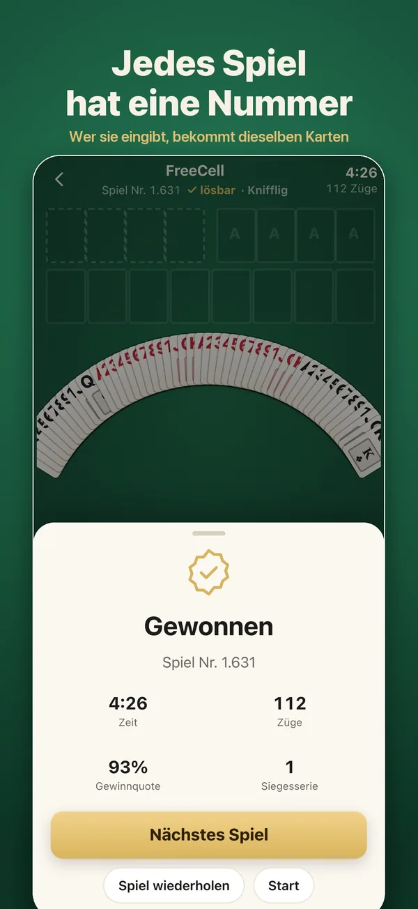 Ein gewonnenes Spiel mit seiner Nummer