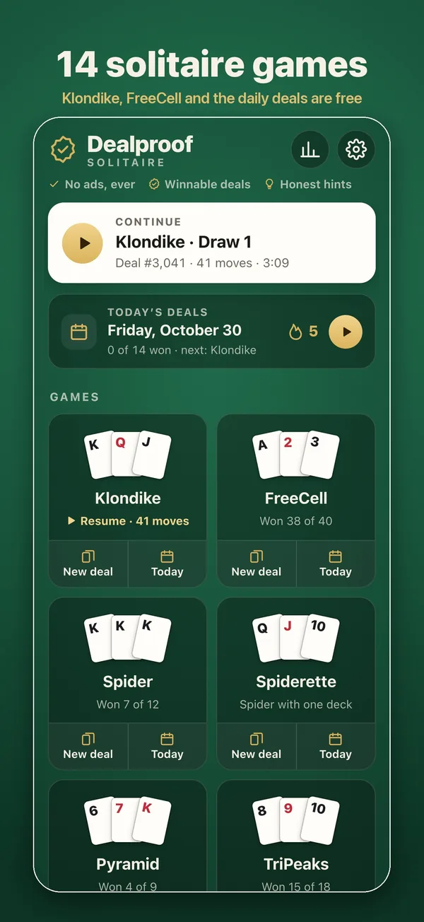 The home screen with all 14 games