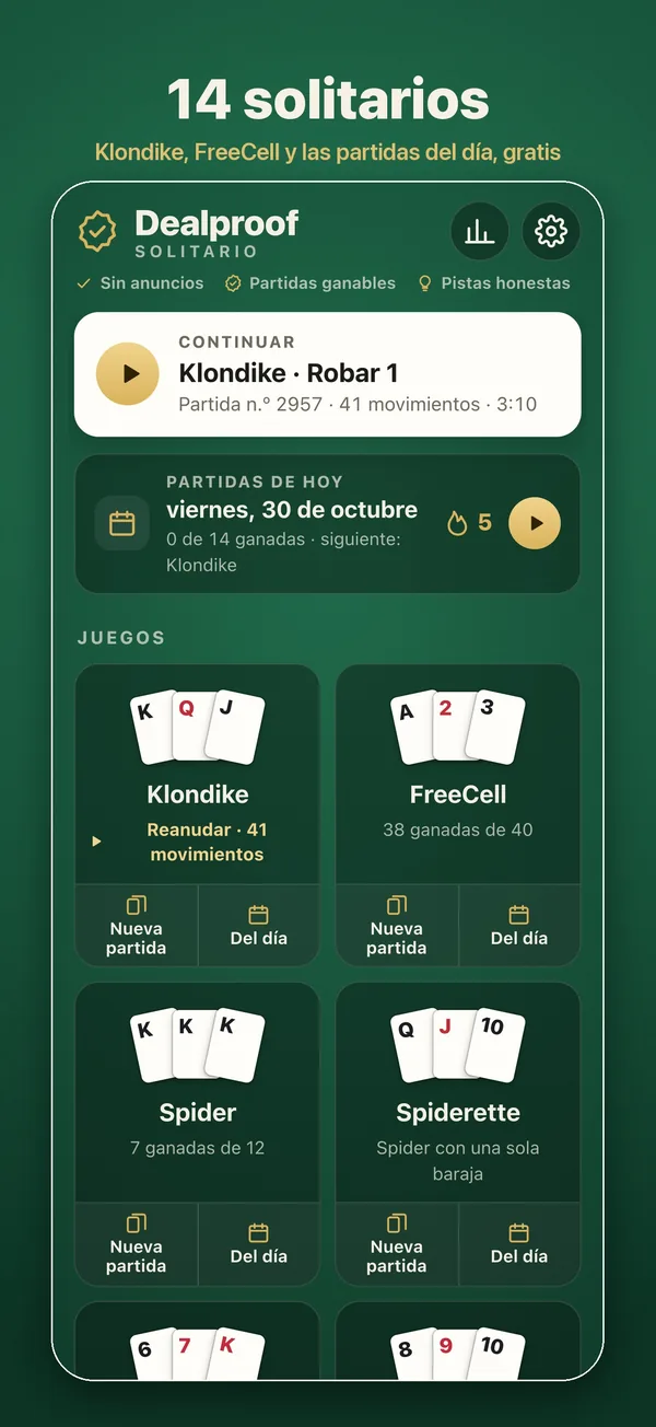 La pantalla de inicio con los 14 juegos