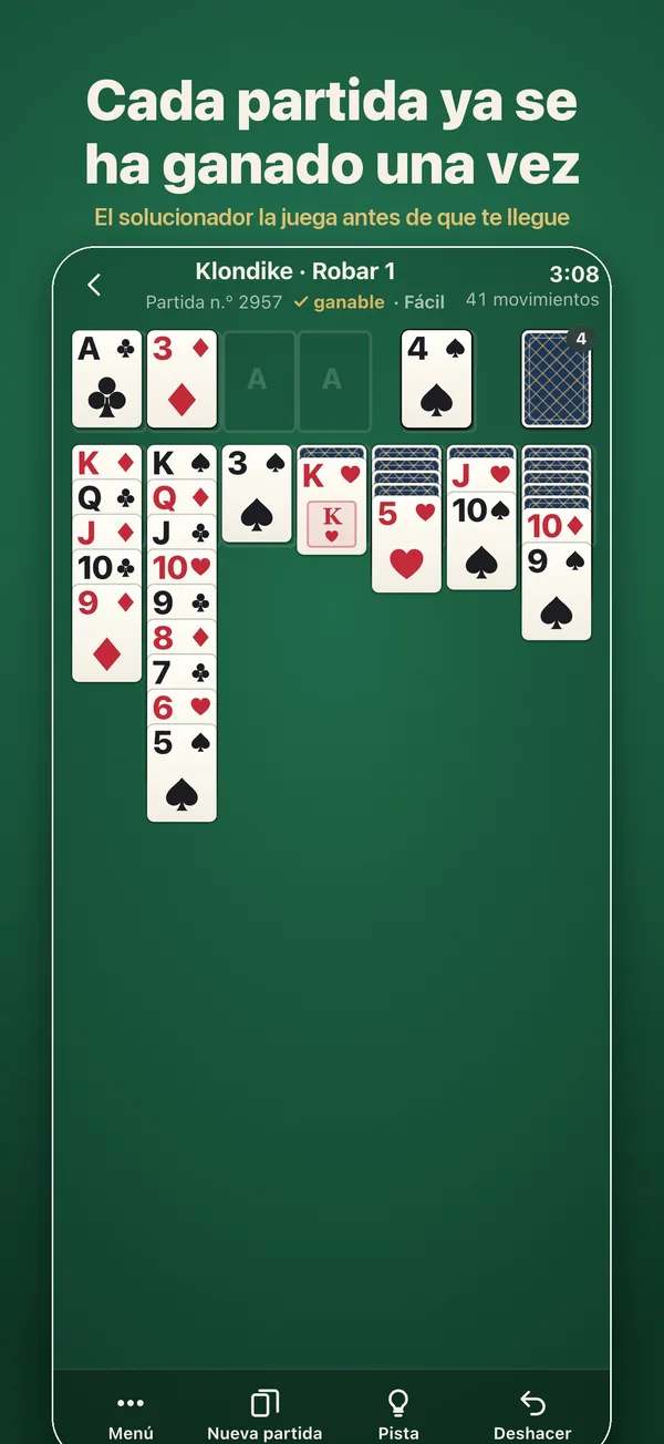Una partida de Klondike marcada como ganable