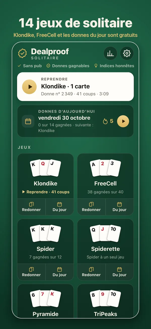 L’écran d’accueil avec les 14 jeux