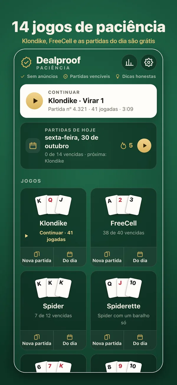 A tela inicial com os 14 jogos